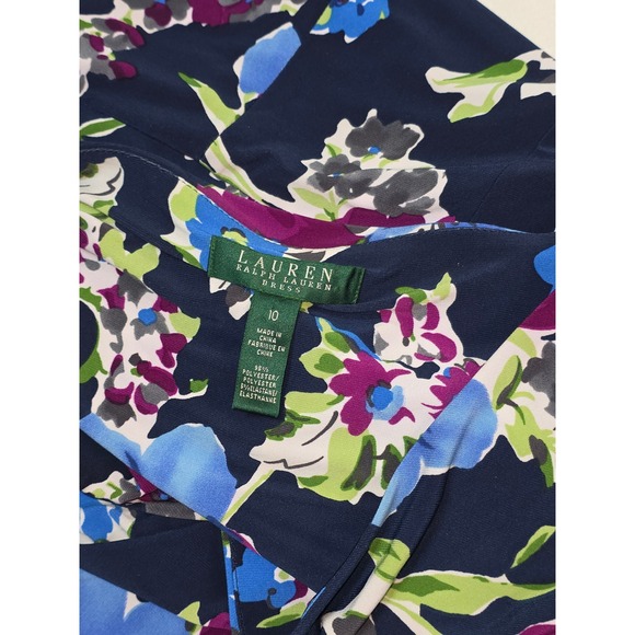 Lauren Ralph Lauren Dresses & Skirts - Lauren Ralph Lauren Navy Blue Floral Ruched V-Neck Sheath Dress Womens 10
